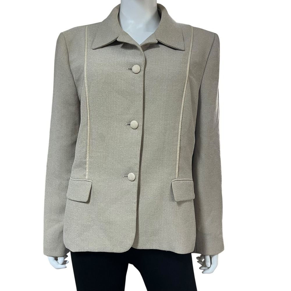 Le Suit Collections Blazer Jacket Womens 18 Beige Button Front Lined Career Work